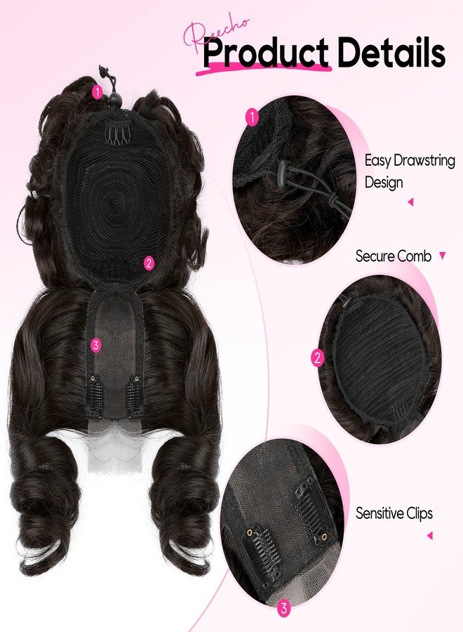 REECHO Messy Bun Hair Piece with Bangs - 2-in-1 Hair Bun Hairpieces Curly Updo Wig & Hair Topper with Long Side Bangs Natural-Looking Drawstring Ponytail Extension for Women - Black Brown - Image 3